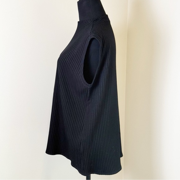 Eileen Fisher Black Ribbed Sleeveless  Mock Neck SP - Picture 3 of 7